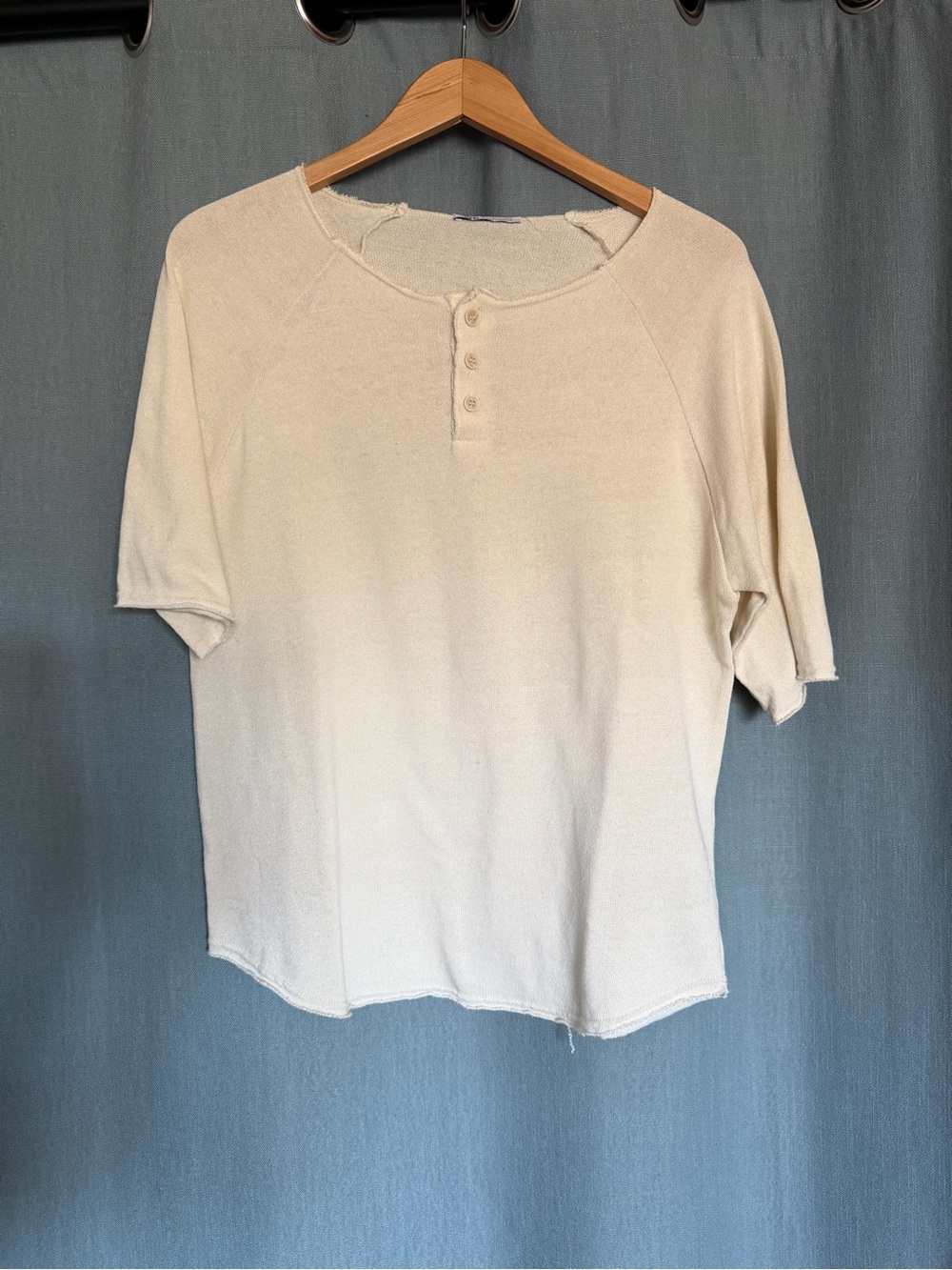 Zara Off-White Henley 3/4 Sleeve Shirt